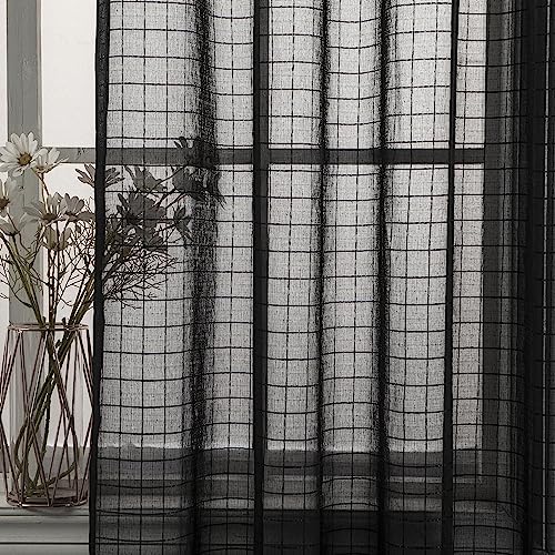 Sheer Curtains 2 Panels with Grommet Top , Black Home Beyond & HB Design