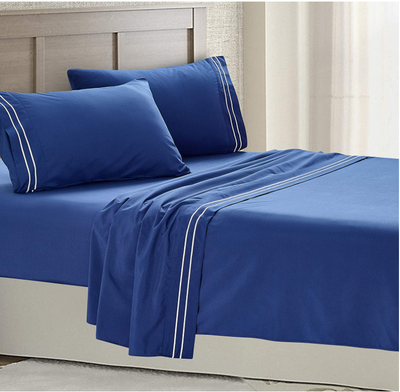 Embroidery Stripes, High Quality Bed Sheet Set, Navy Home Beyond & HB Design
