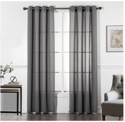 Grey Semi Sheer Curtains 2 Panels with Grommet Top, Black color, 52"wX84"L Home Beyond & HB Design