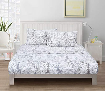 Printed Bed Sheets Set，Grey Pteris Pattern, deep pocket fits for thick mattresses up to 14" Home Beyond & HB Design