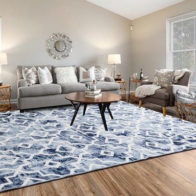 Runner Rug, Anti-Skid Carpet, Geometric patterns， Blue & White Home Beyond & HB Design