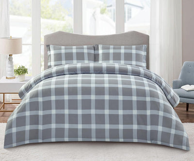 Duvet Cover Set, Grey & White Plaid Home Beyond & HB Design