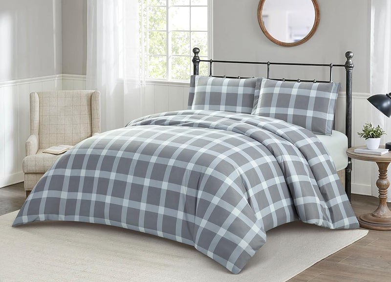 Duvet Cover Set, Grey & White Plaid Home Beyond & HB Design