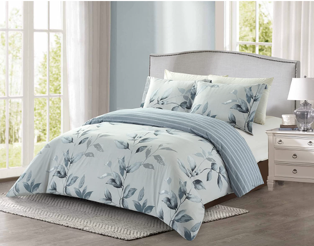 2 Pieces Reversible Printed Duvet Cover Set, Twin size, Magnolia leaves Home Beyond & HB Design