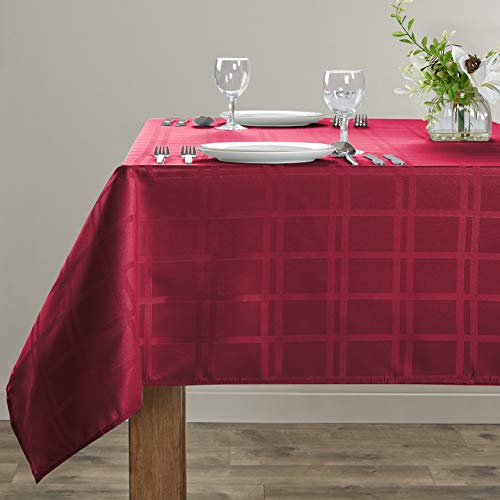 Jacquard Plaid Rectangular Tablecloth, Burgundy Home Beyond & HB Design