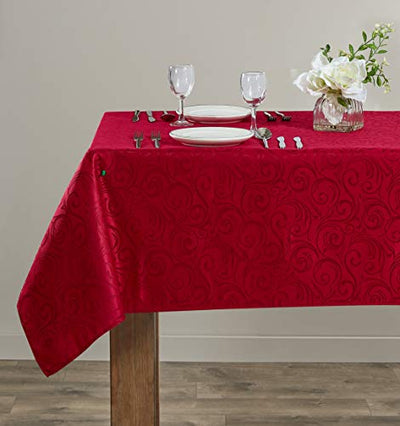 Jacquard Rectangular Tablecloth, Curly Grass, Burgundy Home Beyond & HB Design
