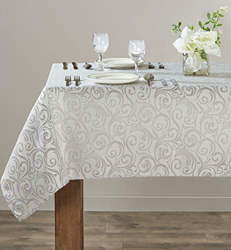 Jacquard Rectangular Tablecloth, Curly Grass, Silver Home Beyond & HB Design
