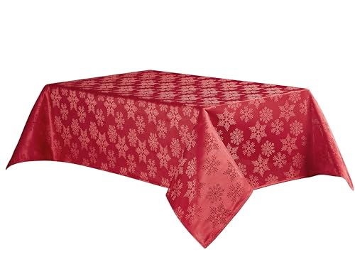 Jacquard Tablecloth, Christmas Snow Flakes, Red Home Beyond & HB Design