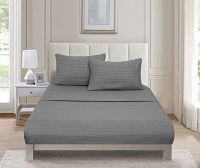 Embossed Bed Sheets Set,Luxury Stripe, Grey Home Beyond & HB Design