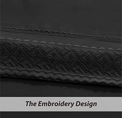 Embroidery Rhombus Pattern， Bed Sheet Set，Black Home Beyond & HB Design