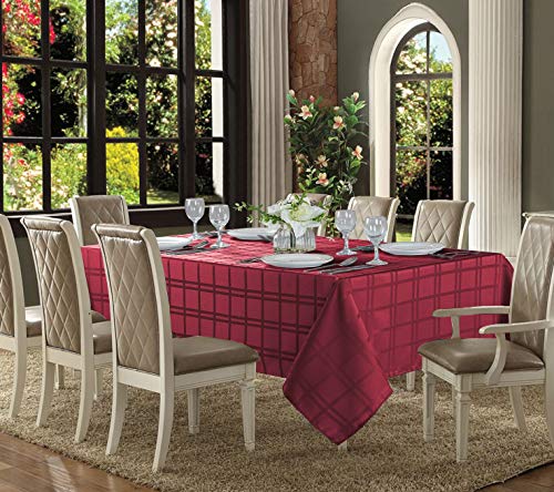 Jacquard Plaid Rectangular Tablecloth, Burgundy Home Beyond & HB Design
