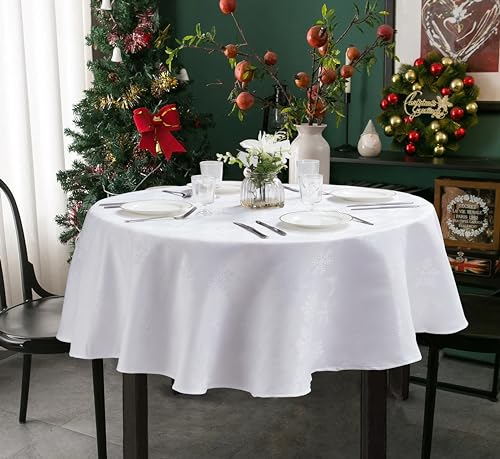 Jacquard Tablecloth, Christmas Snow Flakes, White Home Beyond & HB Design