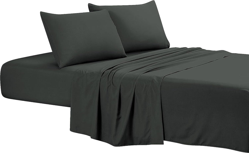 Solid Bedding Sheet Set with Deep Pocket, Dark Grey Home Beyond & HB Design