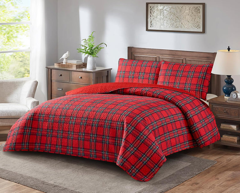 Bedspread Quilt Set, Red & Green Plaid Home Beyond & HB Design