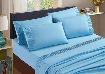 Pleated Bed Sheet Sets with 16 Inch Deep Pocket, Blue Home Beyond & HB Design