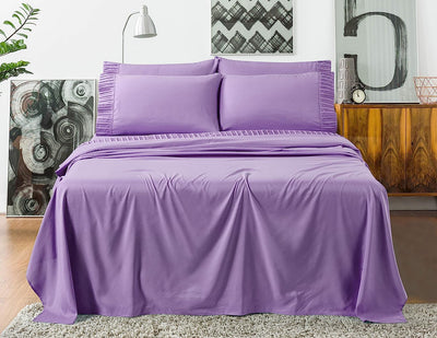 Pleated Bed Sheet Sets with 16 Inch Deep Pocket, Purple Home Beyond & HB Design