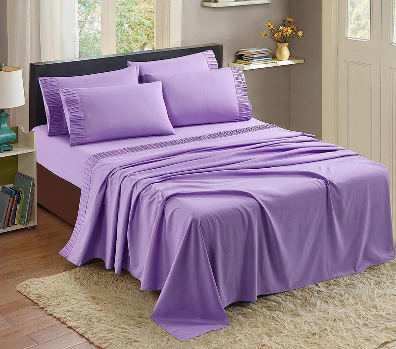 Pleated Bed Sheet Sets with 16 Inch Deep Pocket, Purple Home Beyond & HB Design