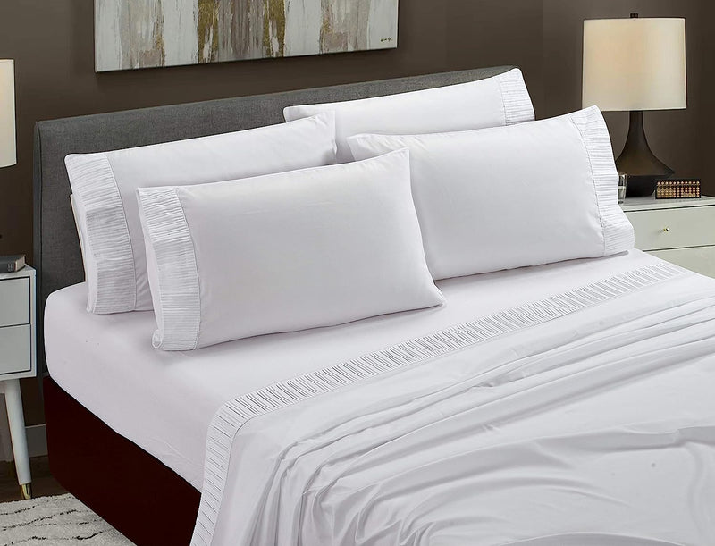 Pleated Bed Sheet Sets with 16 Inch Deep Pocket, White Home Beyond & HB Design