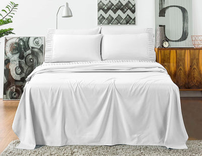 Pleated Bed Sheet Sets with 16 Inch Deep Pocket, White Home Beyond & HB Design