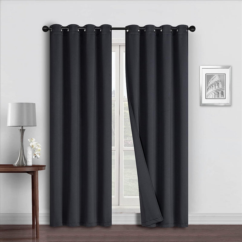 Room Darkening Blackout Curtain with Grommet, 2 Panels, Black Home Beyond & HB Design