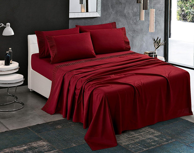 Pleated Bed Sheet Sets with 16 Inch Deep Pocket, Burgundy Home Beyond & HB Design