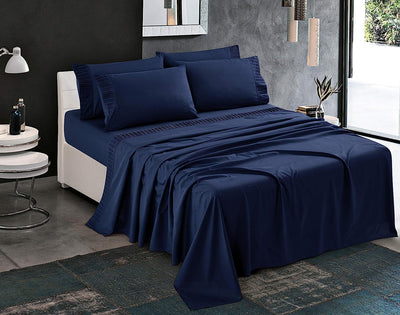 Pleated Bed Sheet Sets with 16 Inch Deep Pocket, Navy Home Beyond & HB Design