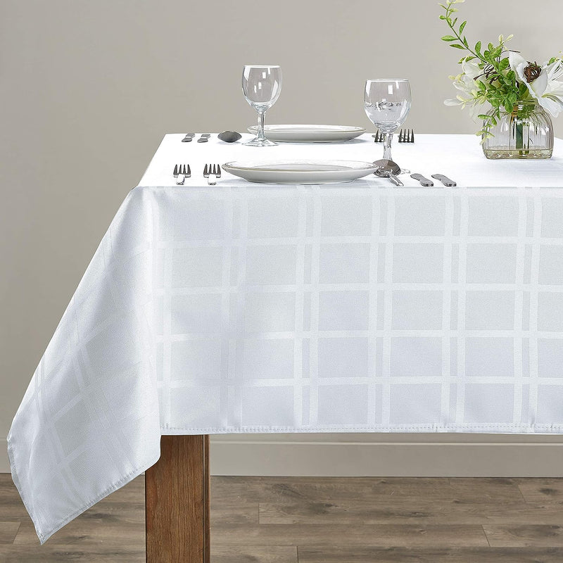 Jacquard Plaid Rectangular Tablecloth, White Home Beyond & HB Design