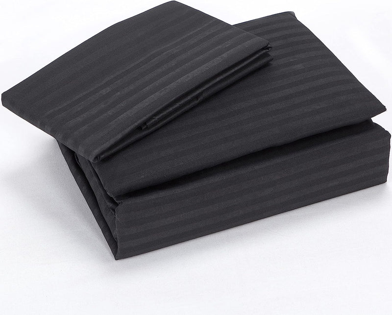 Embossed Bed Sheets Set,Luxury Stripe, Black Home Beyond & HB Design