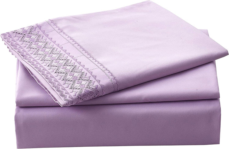 Embroidery Rhombus Pattern， Bed Sheet Set，Purple Home Beyond & HB Design