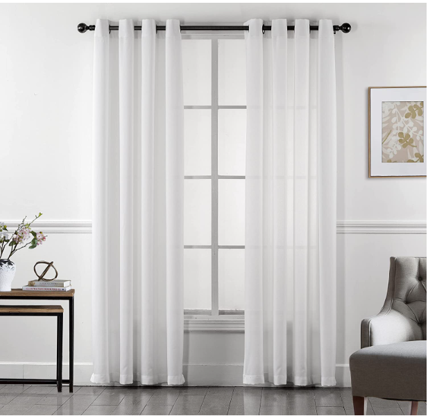 White Semi Sheer Curtains 2 Panels with Grommet Top, White color, 52"wX63"L Home Beyond & HB Design