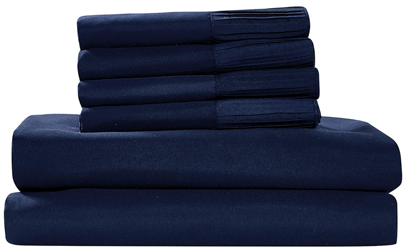 Pleated Bed Sheet Sets with 16 Inch Deep Pocket, Navy Home Beyond & HB Design
