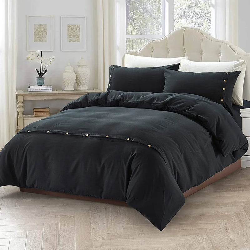 Ultra Soft Duvet Cover Set with Buttons Closure, Black Home Beyond & HB Design