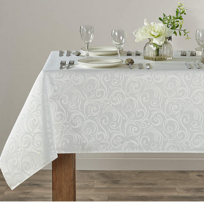 Jacquard Rectangular Tablecloth, Curly Grass, White Home Beyond & HB Design