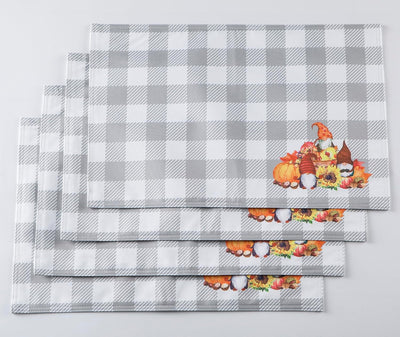 4-Pack Harvest Printed Place Mats for Thanksgiving, Grey Plaid with Pumpkins Home Beyond & HB Design