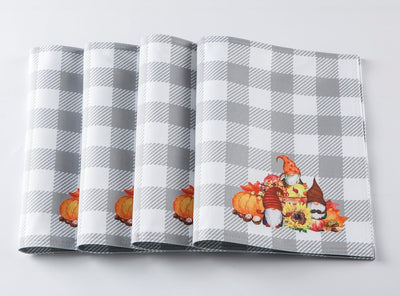 4-Pack Harvest Printed Place Mats for Thanksgiving, Grey Plaid with Pumpkins Home Beyond & HB Design