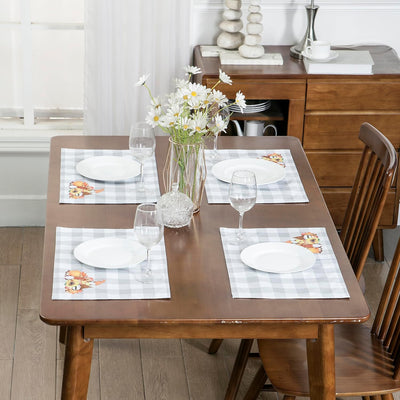 4-Pack Harvest Printed Place Mats for Thanksgiving, Grey Plaid with Pumpkins Home Beyond & HB Design