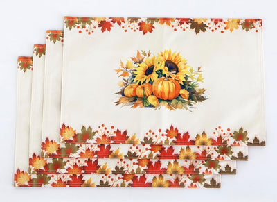 4-Pack Harvest Printed Place Mats for Thanksgiving, Sunflowers & Pumpkins Home Beyond & HB Design