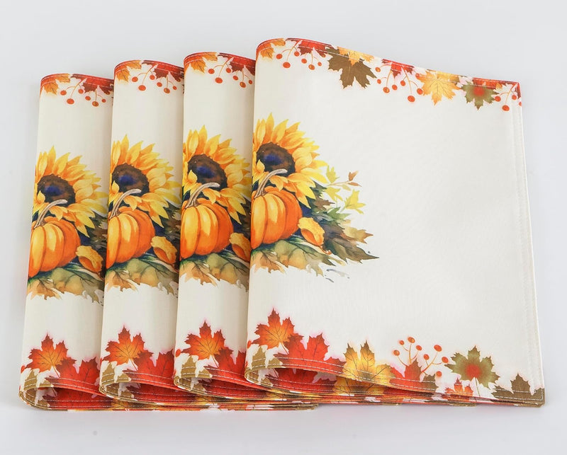 4-Pack Harvest Printed Place Mats for Thanksgiving, Sunflowers & Pumpkins Home Beyond & HB Design