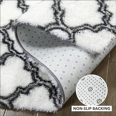 Fluffy Area Rug, Lily Badge Pattern, White and Black Home Beyond & HB Design