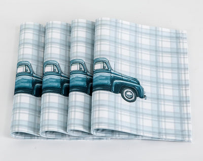 4-Pack Harvest Printed Place Mats for Thanksgiving, Harvest & blue truck Home Beyond & HB Design