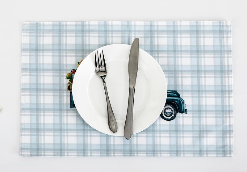 4-Pack Harvest Printed Place Mats for Thanksgiving, Harvest & blue truck Home Beyond & HB Design