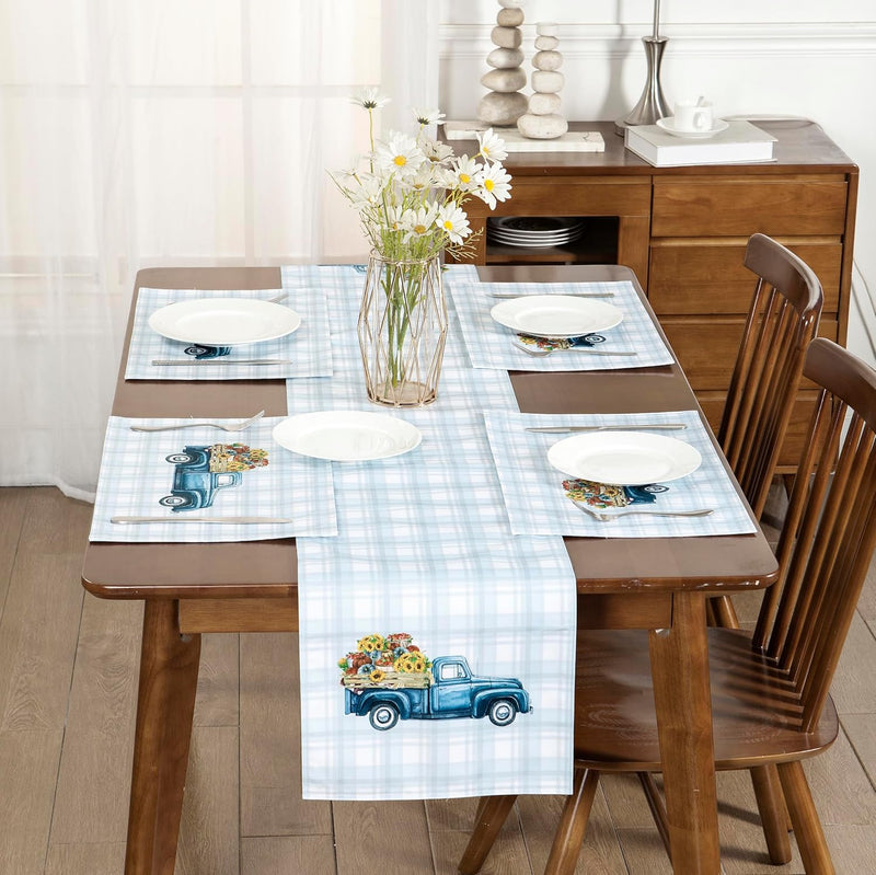 4-Pack Harvest Printed Place Mats for Thanksgiving, Harvest & blue truck Home Beyond & HB Design