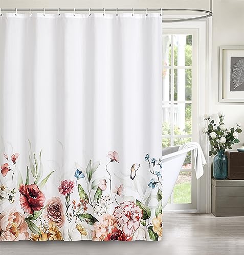 Shower Curtain Set with Hooks, Flowers & Butterflies Home Beyond & HB Design
