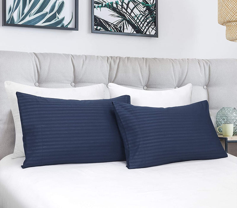 Embossed Pillowcase Set with Envelop Closure, 2-Pack , Navy Home Beyond & HB Design