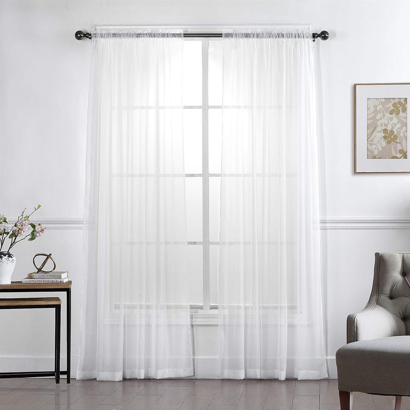 Sheer Voile Curtain Panels with Rod Pocket, White Home Beyond & HB Design